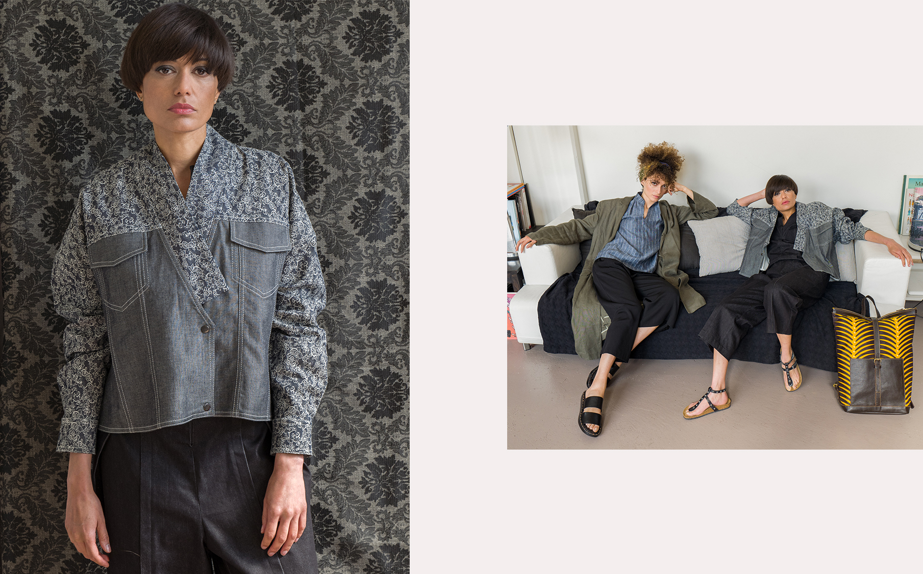 lin rayures col tunisien jeune créateur denim ethnique sac à dos Maroc combinaison denim sandales cuir Zara - blouson veste denim imprimé col croisé style kimono