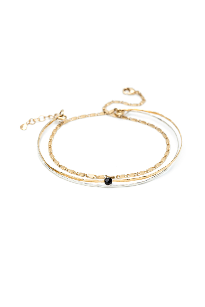 Bracelet triple doré à l'or fin et jonc en argent I Laëtitia Piffeteau I Label AÉ Paris Bracelet triple doré à l'or fin et jonc en argent I Laëtitia Piffeteau I Label AÉ Paris