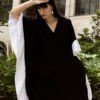 Robe en soie caftan à volent – Noir/blanc | Label AÉ