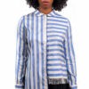 Chemise asymétrique en soie avec rayures et col mandarin.
