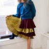 Jupe midi asymétrique – Bi-matière en laine et soie – Vue de face | Label AÉ