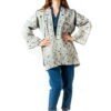 Veste kimono COLALO en serge de coton blanc et motifs graphiques né d'une collaboration entre Tremblepierre et l'artiste Aloys Gouët