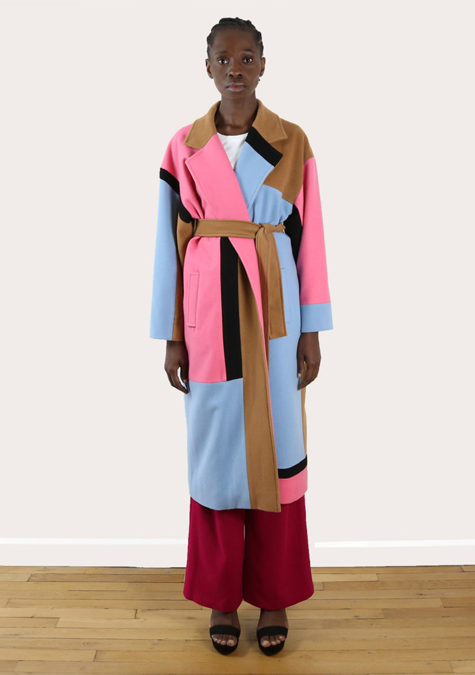 Manteau long coat upcycling color block du créateur Tremblepierre - 1 Manteau long coat upcycling color block du créateur Tremblepierre - 1