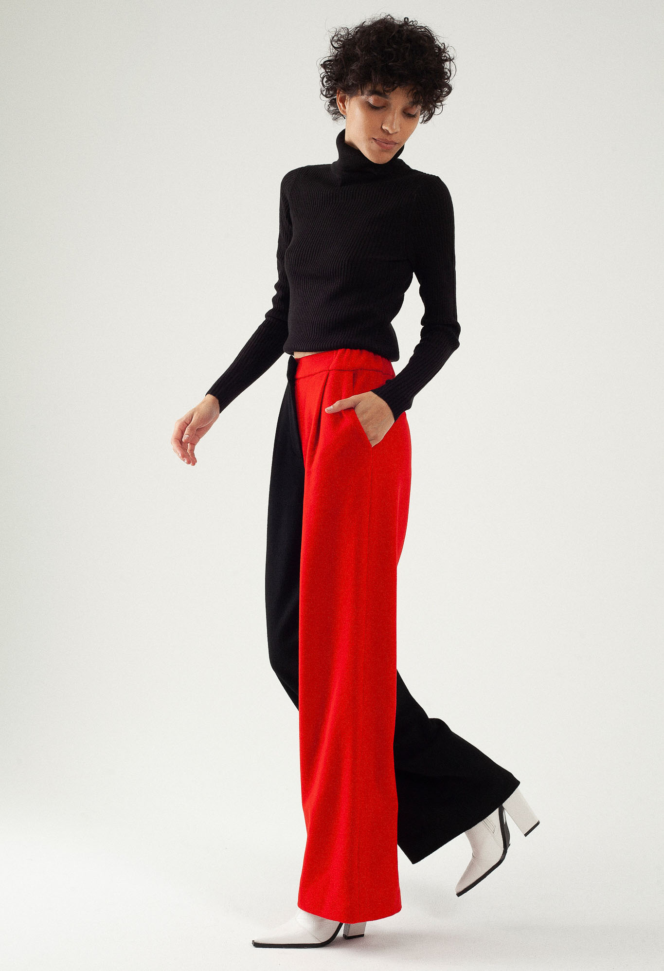 Pantalon large en laine et cachemire – Bicolore Noir/rouge – Tremblepierre | Label AÉ - Image 1 Pantalon large en laine et cachemire – Bicolore Noir/rouge – Tremblepierre | Label AÉ - Image 1