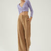 Pantalon palazzo large camel en laine et cachemire du créateur Tremblepierre - 1