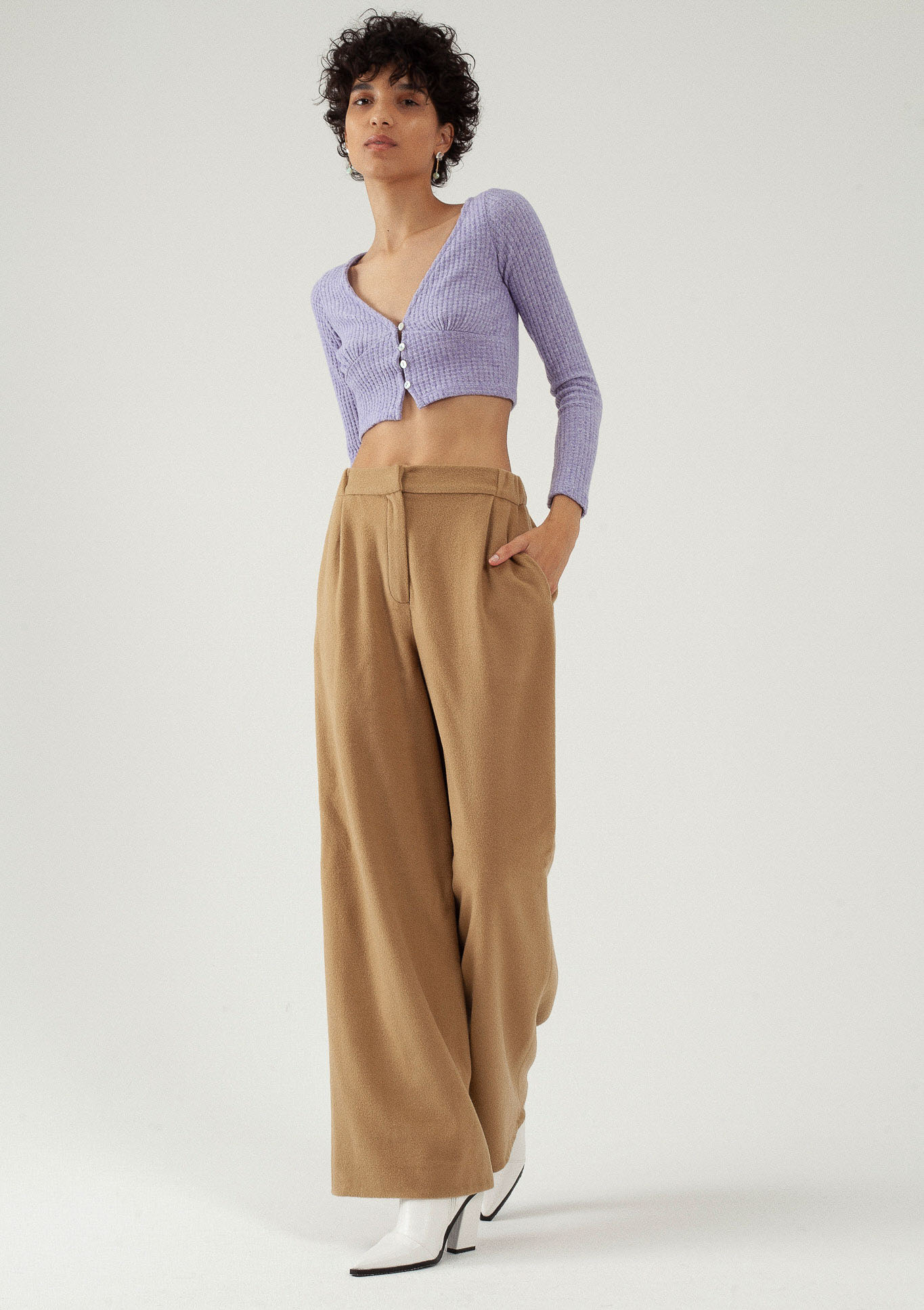Pantalon palazzo large camel en laine et cachemire du créateur Tremblepierre - 1 Pantalon palazzo large camel en laine et cachemire du créateur Tremblepierre - 1